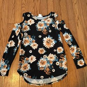 Youth size 10 cold shoulder floral top shirt